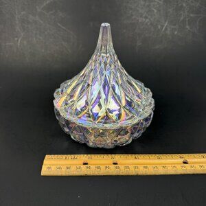 Clear‎ Glass Iridescent Crystal Hershey Kiss Textured Trinket Candy Dish w Lid